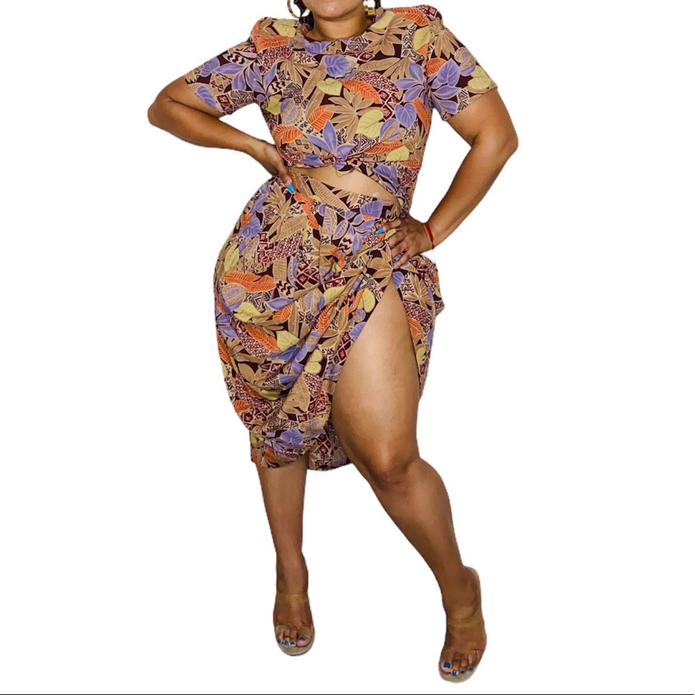 Sag Harbor Orange Leaves Skirt Set